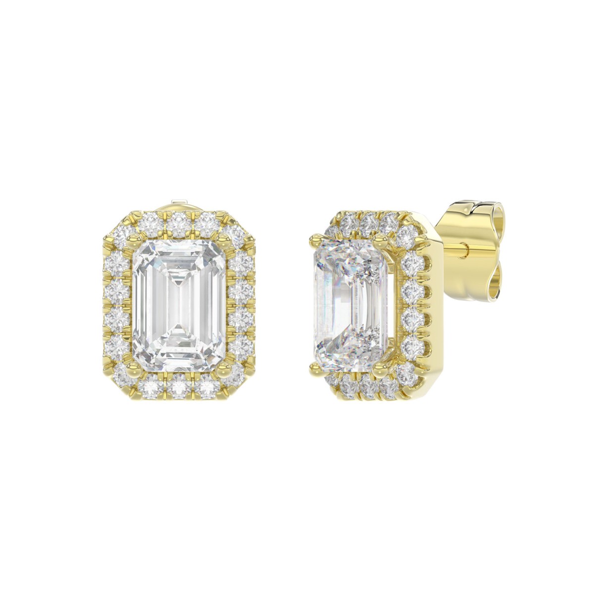 14K YELLOW GOLD 2 1/3CT ROUND/EMERALD DIAMOND LADIES EARRINGS (CENTER STONE EMERALD DIAMOND 1CT)