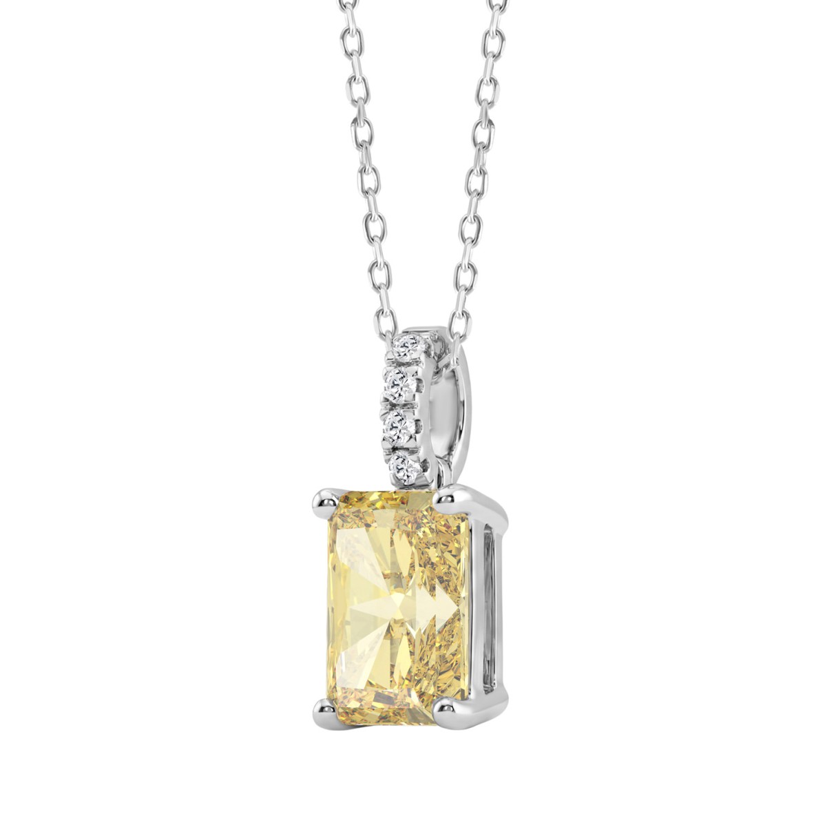 14K WHITE GOLD 2.00CT ROUND/YELLOW RADIANT DIAMOND LADIES PENDANT WITH CHAIN