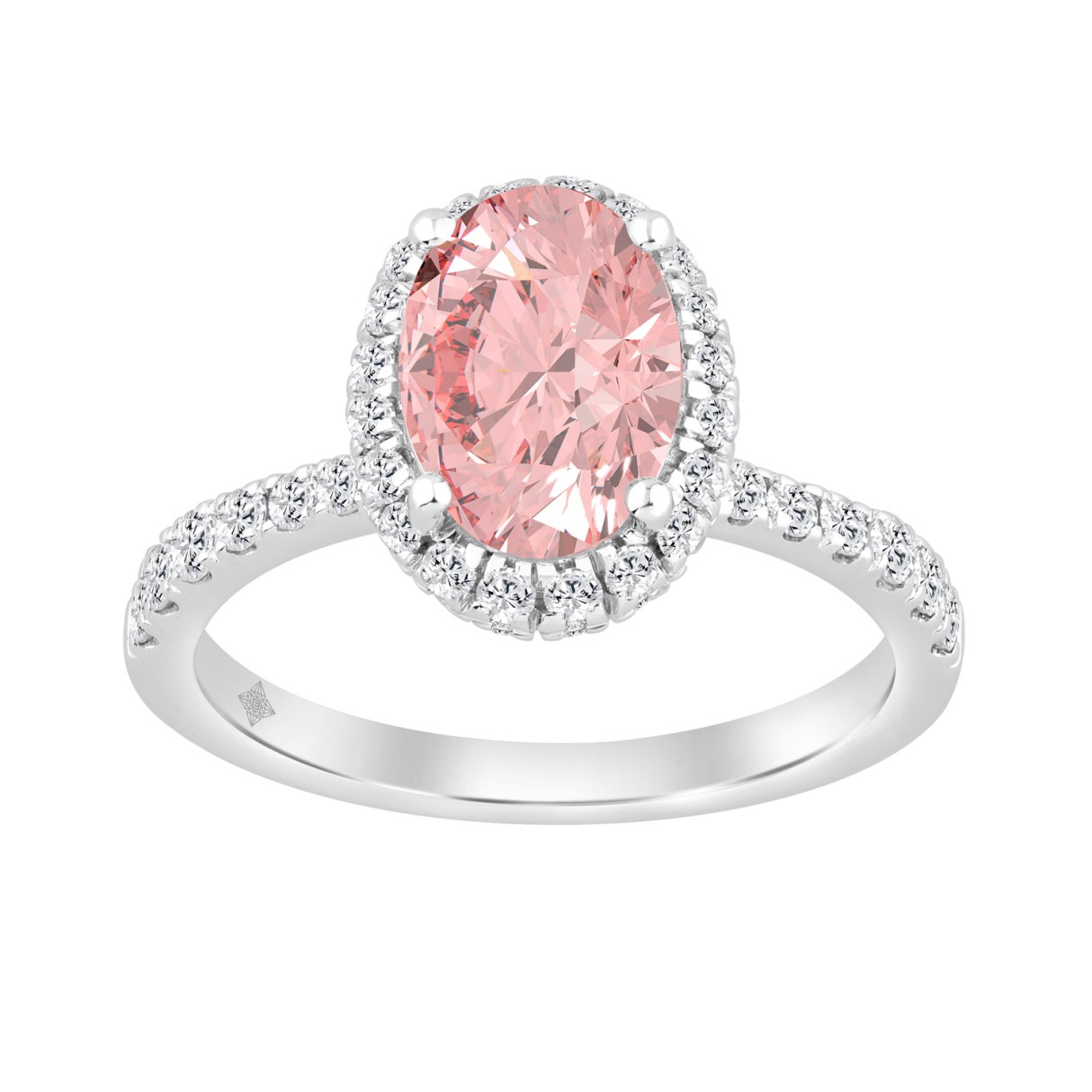 14K WHITE GOLD 2 3/4CT ROUND/PINK OVAL DIAMOND LADIES RING (CENTER STONE OVAL PINK  DIAMOND 2CT)