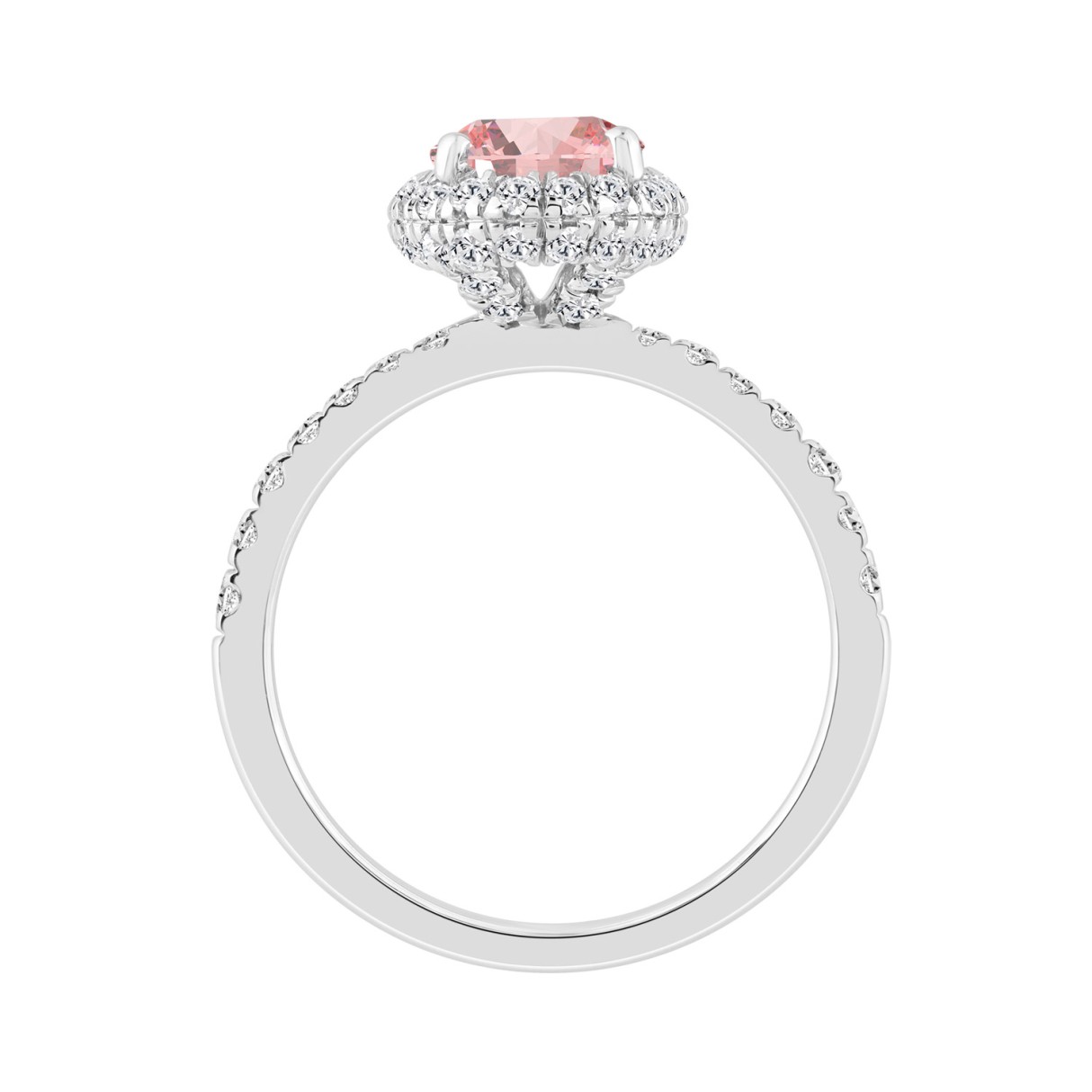 14K WHITE GOLD 2 3/4CT ROUND/PINK OVAL DIAMOND LADIES RING (CENTER STONE OVAL PINK  DIAMOND 2CT)