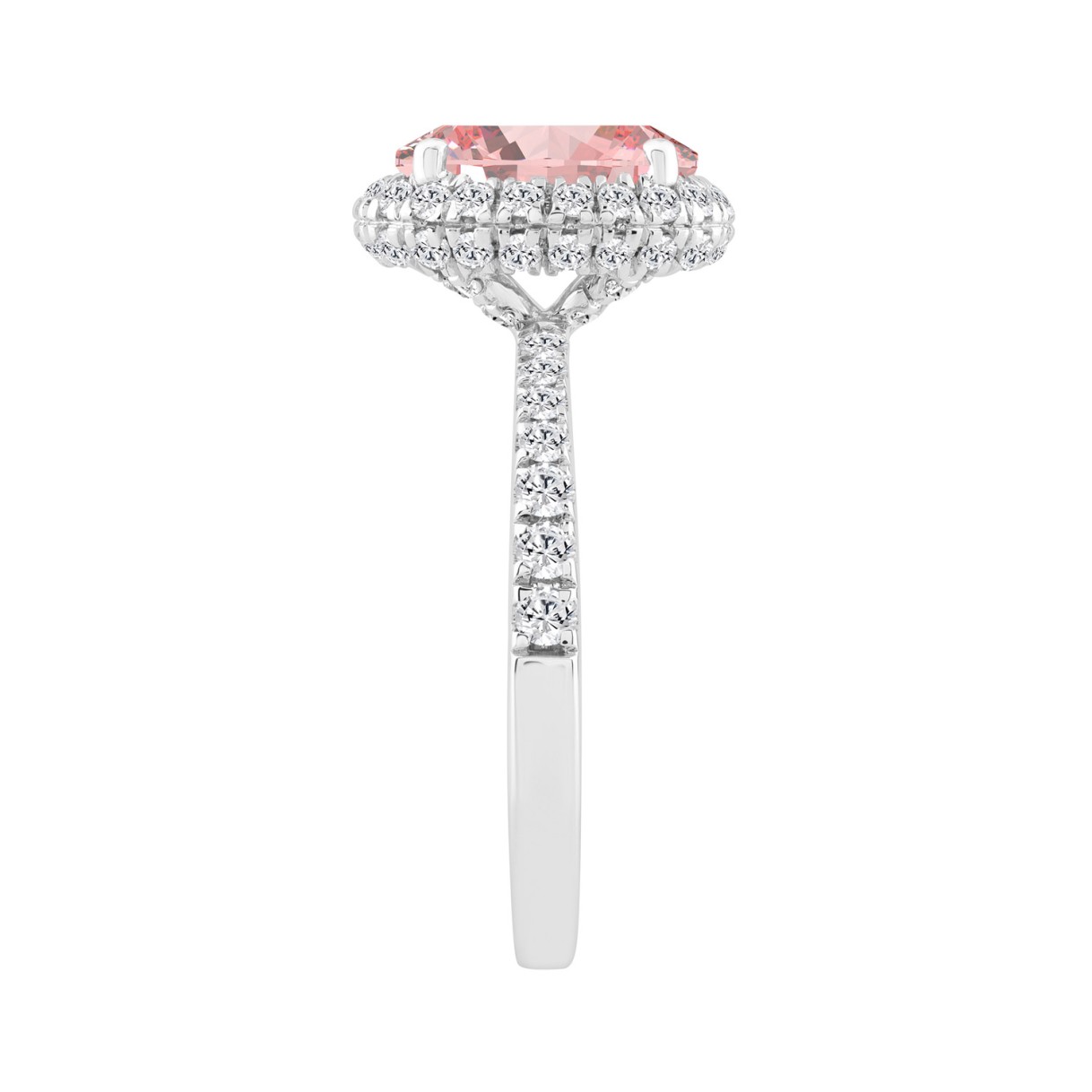 14K WHITE GOLD 2 3/4CT ROUND/PINK OVAL DIAMOND LADIES RING (CENTER STONE OVAL PINK  DIAMOND 2CT)