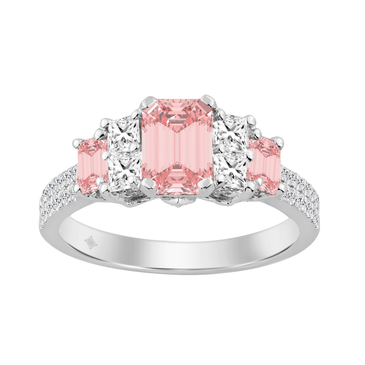 14K WHITE GOLD 2.00CT ROUND/PRINCESS/PINK EMERALD ...