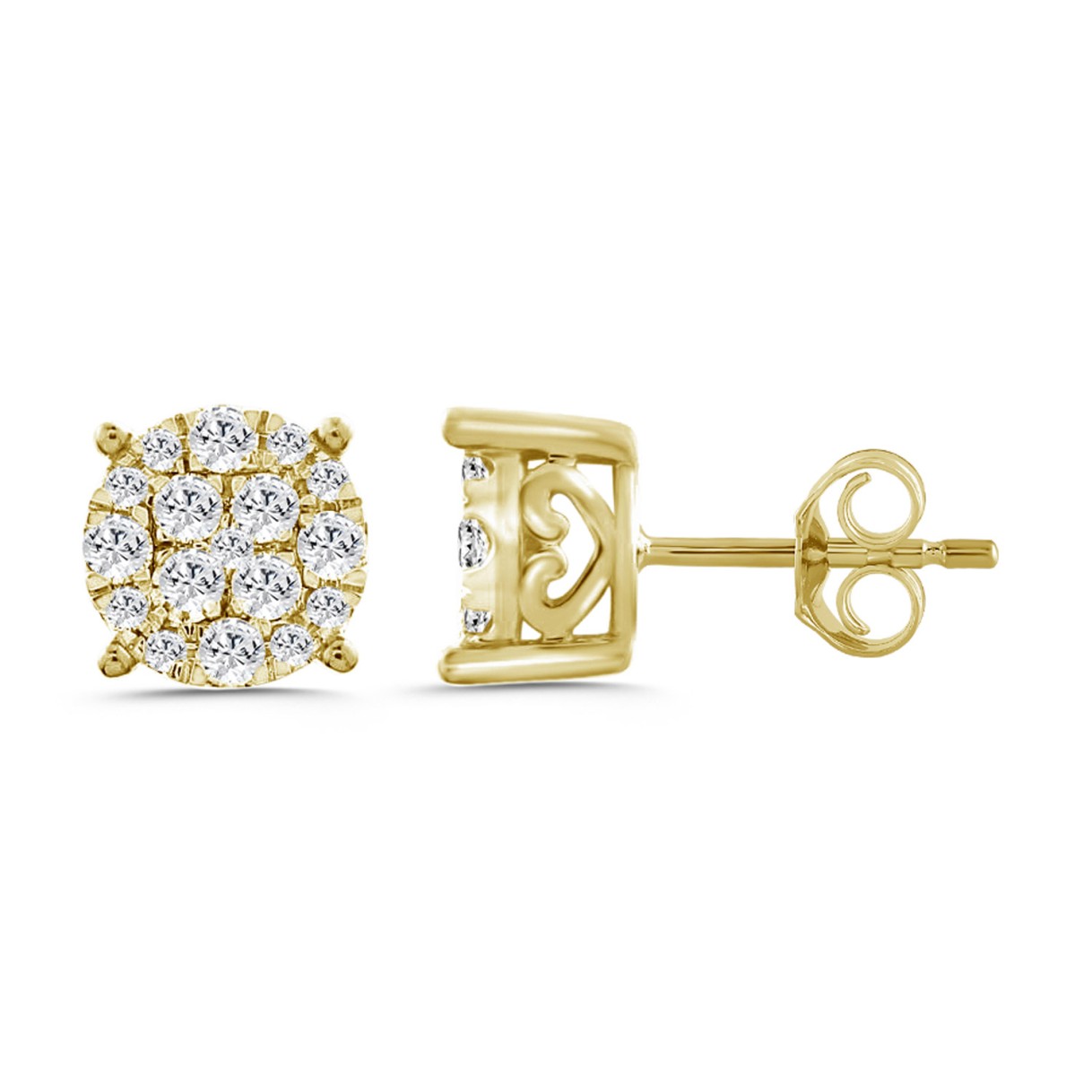 14K YELLOW GOLD 1/2CT ROUND DIAMOND LADIES EARRINGS