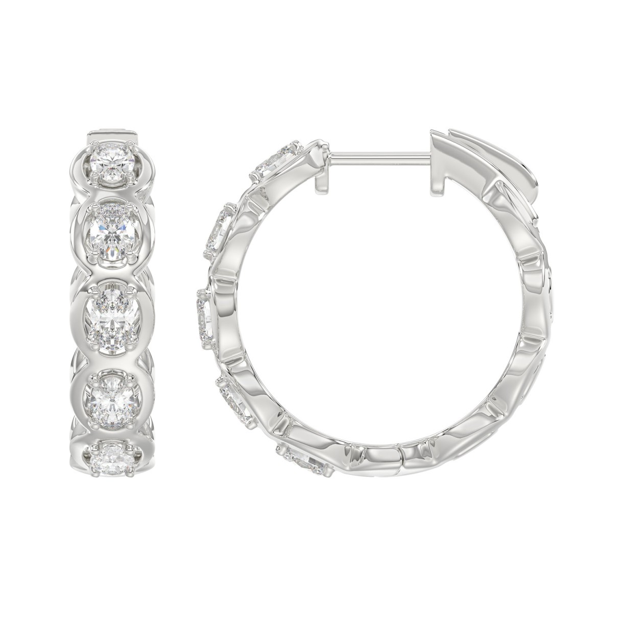 14K WHITE GOLD 1.00CT OVAL DIAMOND HOOP EARRINGS