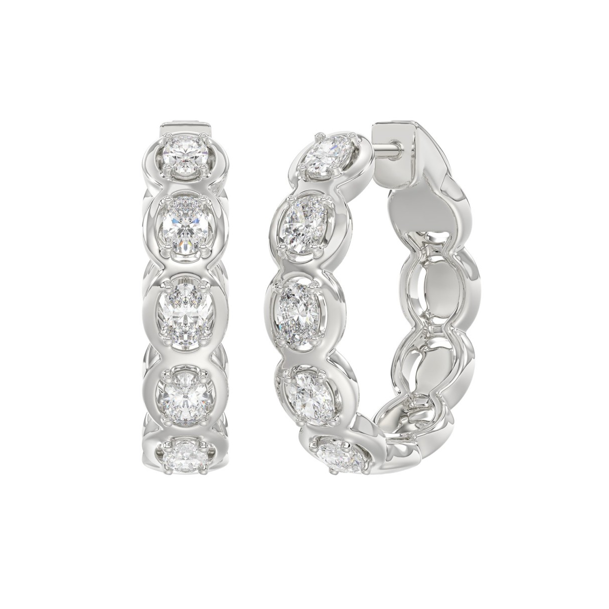 14K WHITE GOLD 1.00CT OVAL DIAMOND HOOP EARRINGS