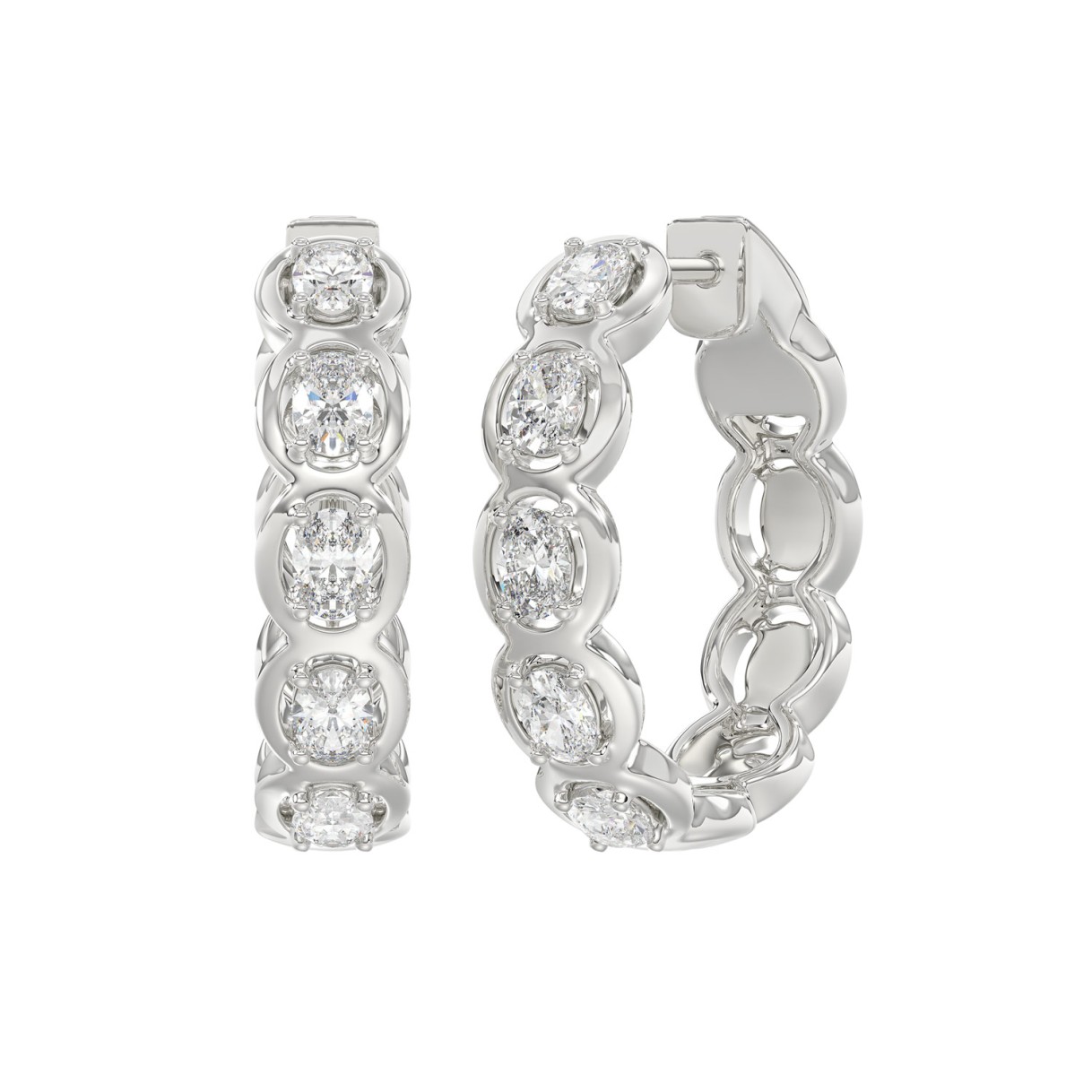 14K WHITE GOLD 1.00CT OVAL DIAMOND HOOP EARRINGS