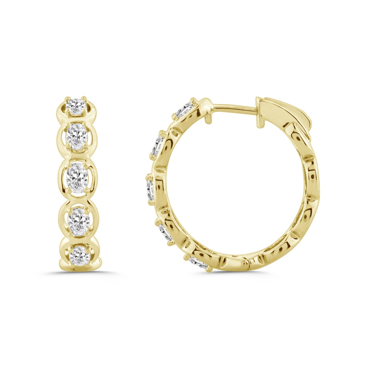 14K YELLOW GOLD 1.00CT OVAL DIAMOND HOOP EARRINGS