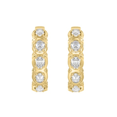 14K YELLOW GOLD 1.00CT OVAL DIAMOND HOOP EARRINGS