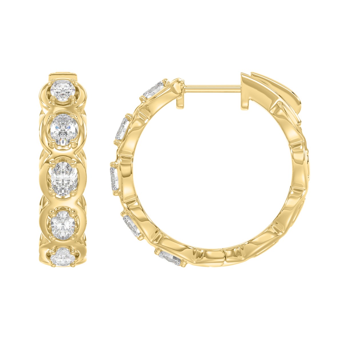 14K YELLOW GOLD 1.00CT OVAL DIAMOND HOOP EARRINGS