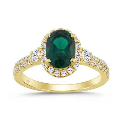 14K YELLOW GOLD 1 5/8CT ROUND/GREEN EMERALD OVAL DIAMOND LADIES RING (CENTER STONE GREEN EMERALD OVAL DIAMOND 1CT)