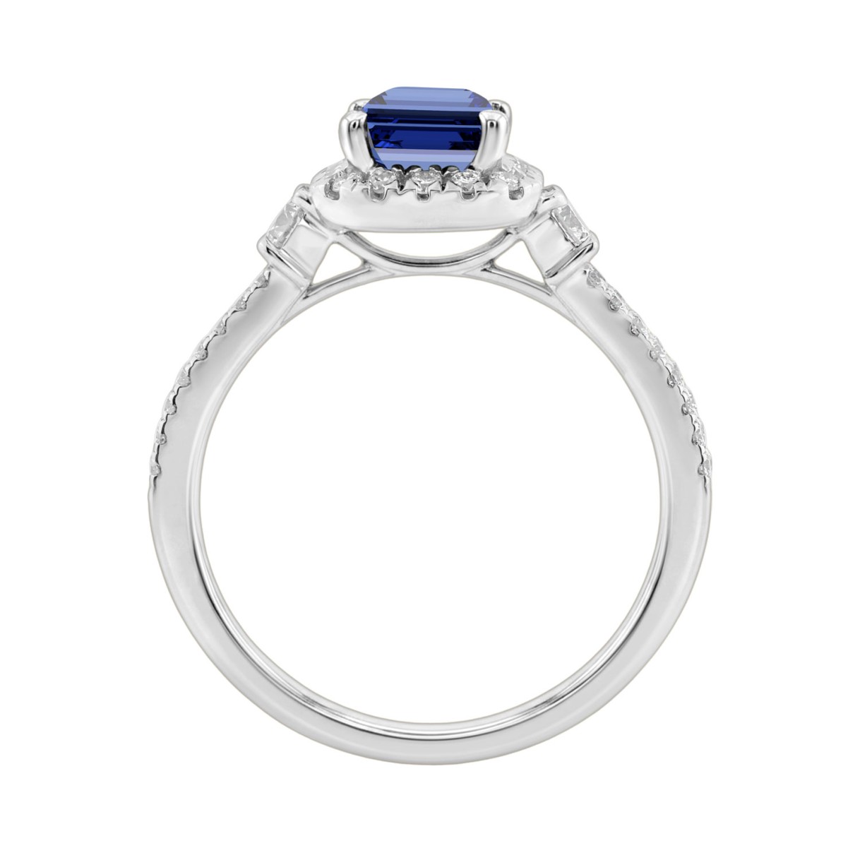 14K WHITE GOLD 2 1/2CT ROUND/BLUE SAPPHIRE EMERALD DIAMOND LADIES RING (CENTER STONE BLUE SAPPHIRE EMERALD DIAMOND 2CT)