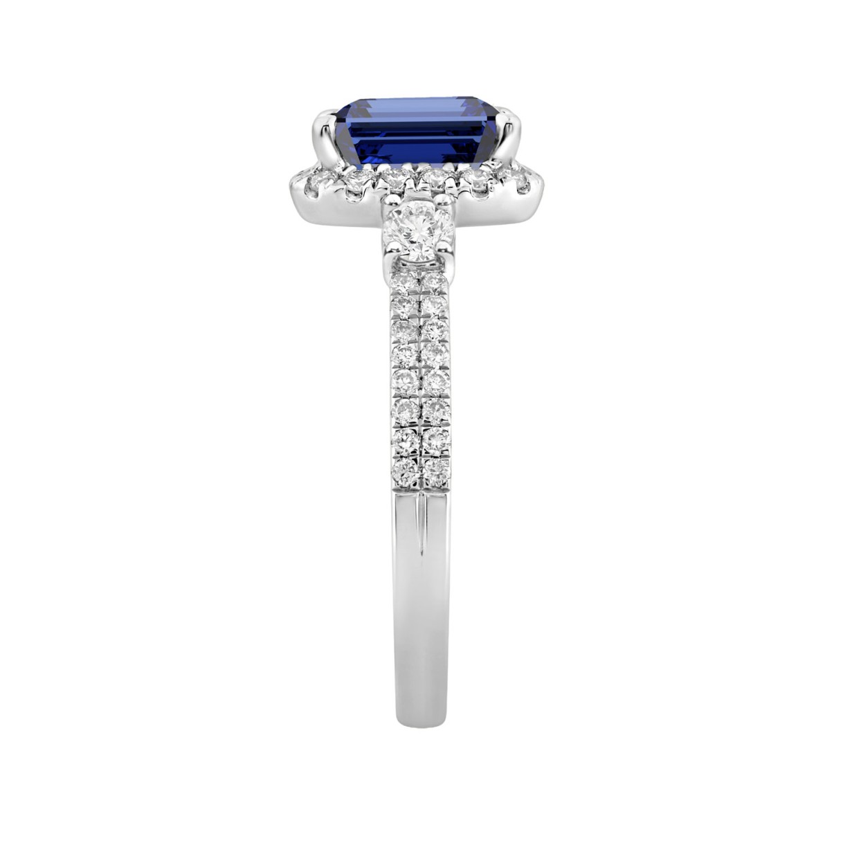 14K WHITE GOLD 2 1/2CT ROUND/BLUE SAPPHIRE EMERALD DIAMOND LADIES RING (CENTER STONE BLUE SAPPHIRE EMERALD DIAMOND 2CT)