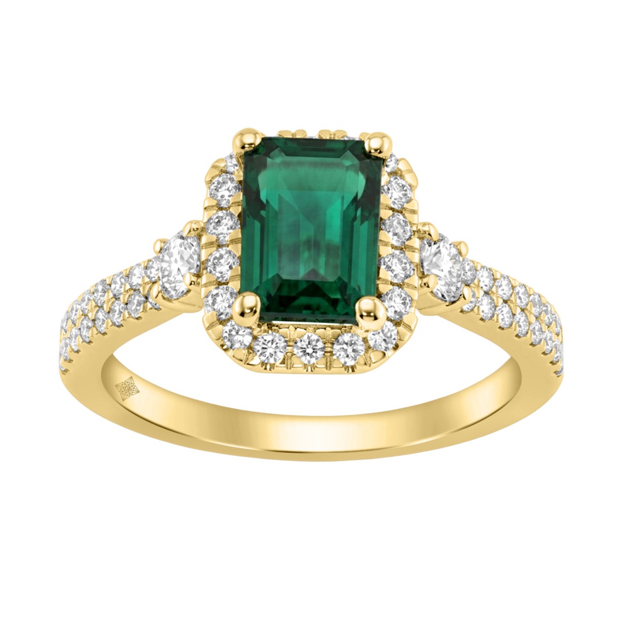 14K YELLOW GOLD 2 1/2CT ROUND/GREEN EMERALD DIAMOND LADIES RING (CENTER STONE GREEN EMERALD DIAMOND 2CT)