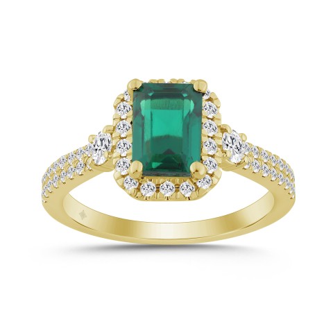 14K YELLOW GOLD 2 1/2CT ROUND/GREEN EMERALD DIAMOND LADIES RING (CENTER STONE GREEN EMERALD DIAMOND 2CT)