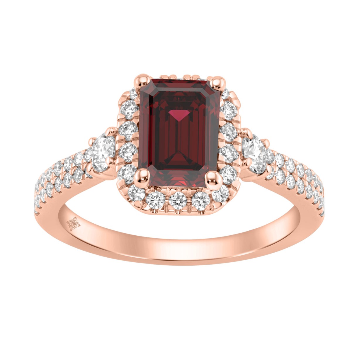 14K ROSE GOLD 2 1/2CT ROUND/RUBY EMERALD DIAMOND LADIES RING (CENTER STONE RUBY EMERALD DIAMOND 2CT)