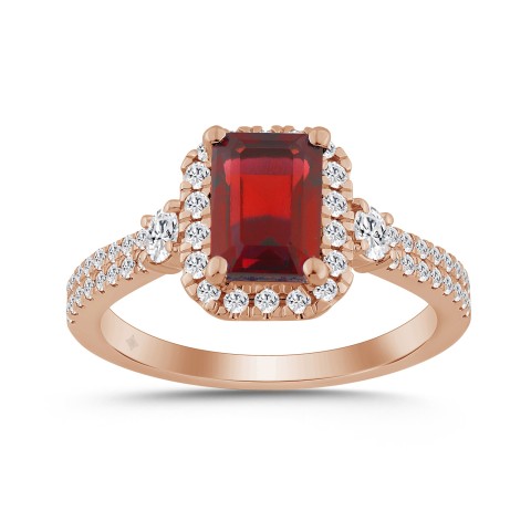 14K ROSE GOLD 2 1/2CT ROUND/RUBY EMERALD DIAMOND LADIES RING (CENTER STONE RUBY EMERALD DIAMOND 2CT)