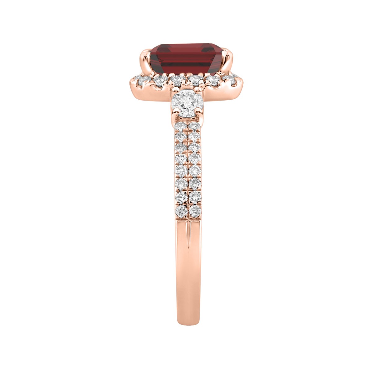 14K ROSE GOLD 2 1/2CT ROUND/RUBY EMERALD DIAMOND LADIES RING (CENTER STONE RUBY EMERALD DIAMOND 2CT)