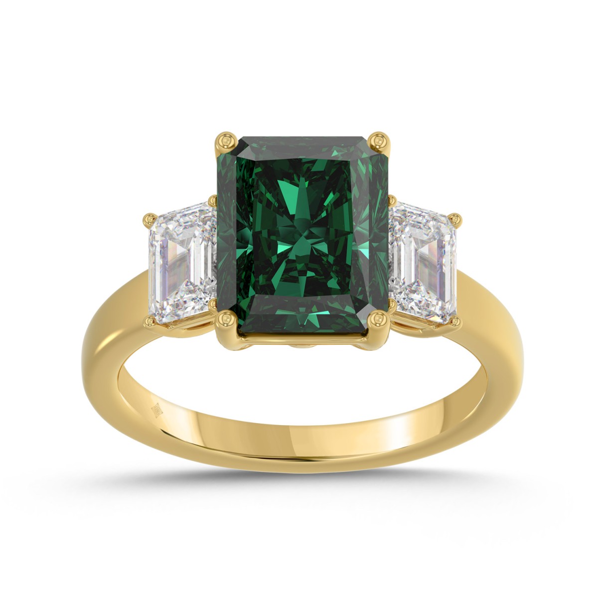 14K YELLOW GOLD 5 1/3CT EMERALD /GREEN EMERALD CUT...
