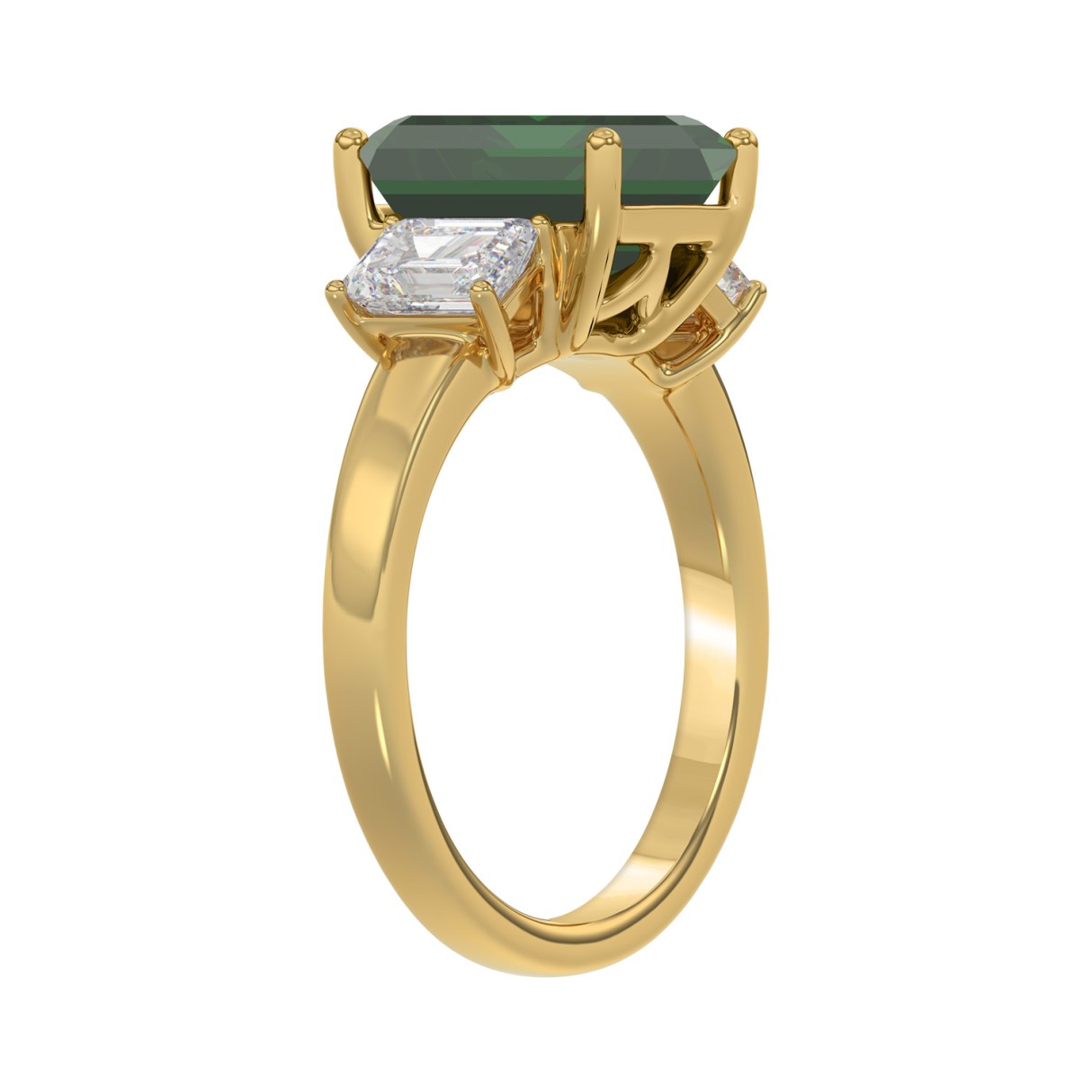 14K YELLOW GOLD 5 1/3CT EMERALD /GREEN EMERALD CUT DIAMOND LADIES RING (CENTER STONE GREEN EMERALD DIAMOND 4 1/3CT)