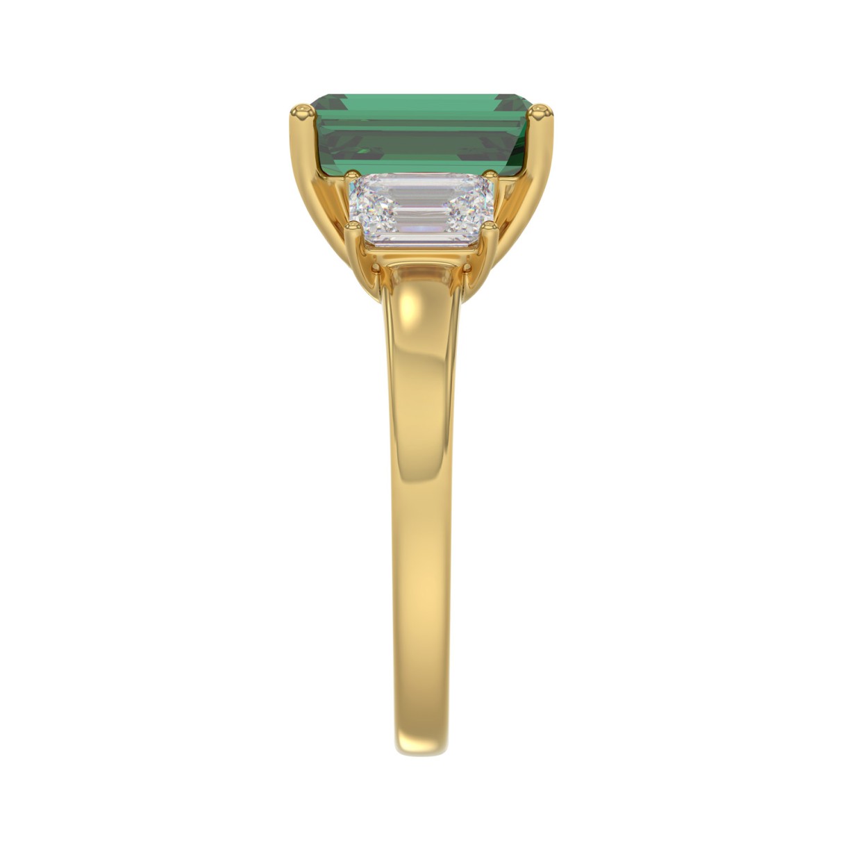 14K YELLOW GOLD 5 1/3CT EMERALD /GREEN EMERALD CUT DIAMOND LADIES RING (CENTER STONE GREEN EMERALD DIAMOND 4 1/3CT)