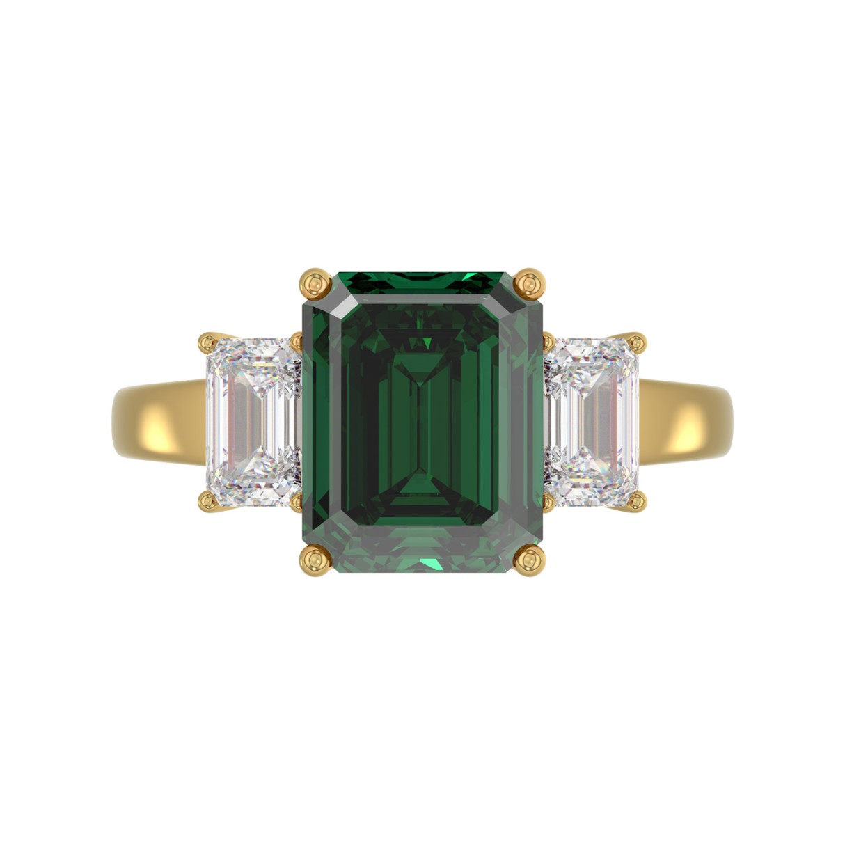 14K YELLOW GOLD 5 1/3CT EMERALD /GREEN EMERALD CUT DIAMOND LADIES RING (CENTER STONE GREEN EMERALD DIAMOND 4 1/3CT)