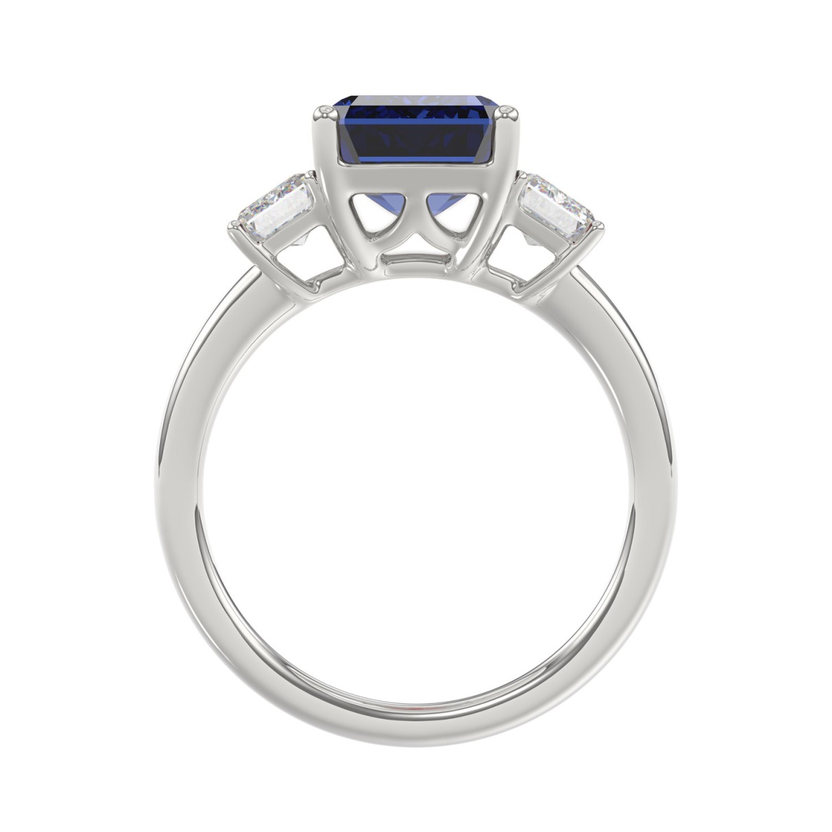14K WHITE GOLD 5 1/3CT EMERALD/BLUE SAPPHIRE EMERALD CUT DIAMOND LADIES RING (CENTER STONE BLUE SAPPHIRE EMERALD DIAMOND 4 1/3CT)