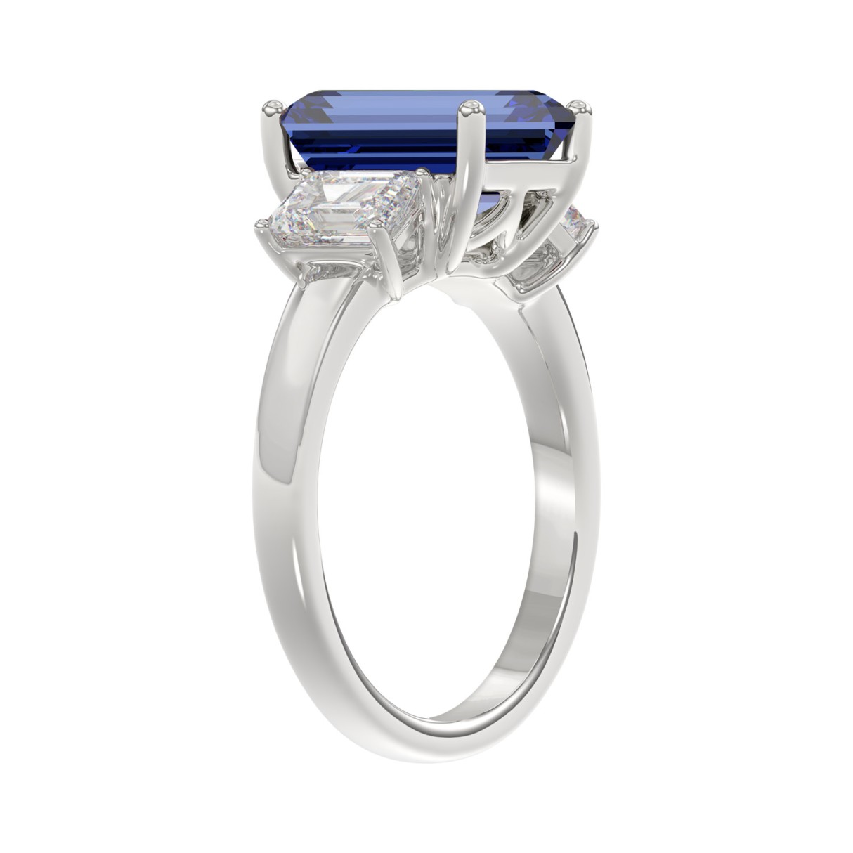 14K WHITE GOLD 5 1/3CT EMERALD/BLUE SAPPHIRE EMERALD CUT DIAMOND LADIES RING (CENTER STONE BLUE SAPPHIRE EMERALD DIAMOND 4 1/3CT)