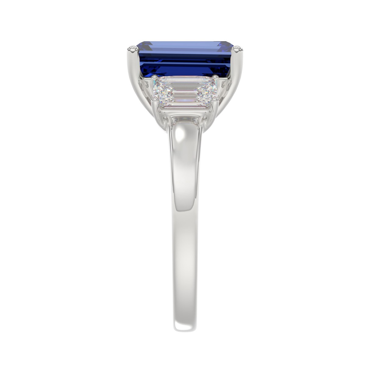 14K WHITE GOLD 5 1/3CT EMERALD/BLUE SAPPHIRE EMERALD CUT DIAMOND LADIES RING (CENTER STONE BLUE SAPPHIRE EMERALD DIAMOND 4 1/3CT)