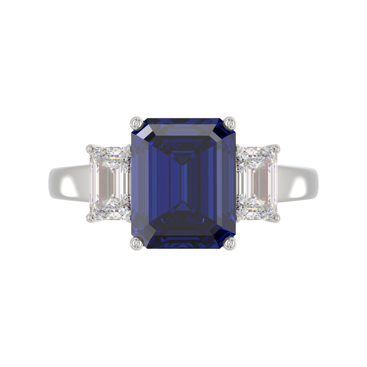 14K WHITE GOLD 5 1/3CT EMERALD/BLUE SAPPHIRE EMERALD CUT DIAMOND LADIES RING (CENTER STONE BLUE SAPPHIRE EMERALD DIAMOND 4 1/3CT)