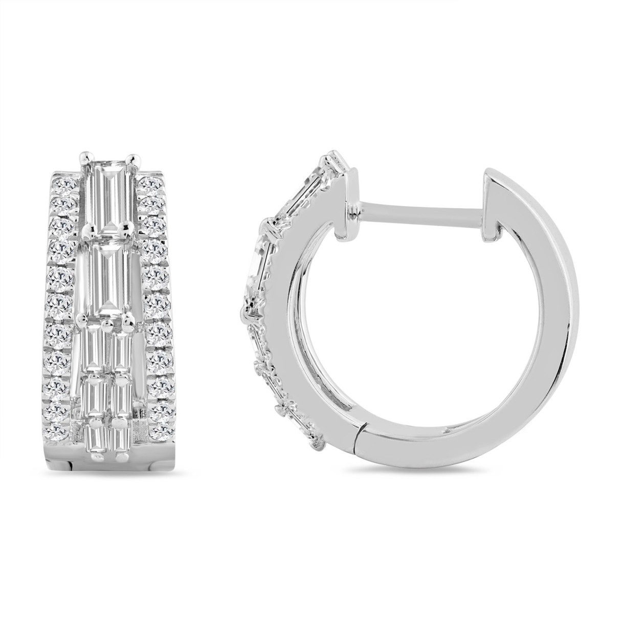 14K WHITE GOLD 1.00CT ROUND/BAGUETTE DIAMOND LADIES EARRINGS