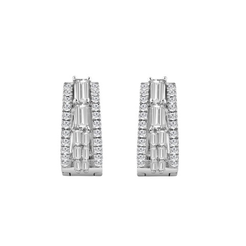 14K WHITE GOLD 1.00CT ROUND/BAGUETTE DIAMOND LADIES EARRINGS