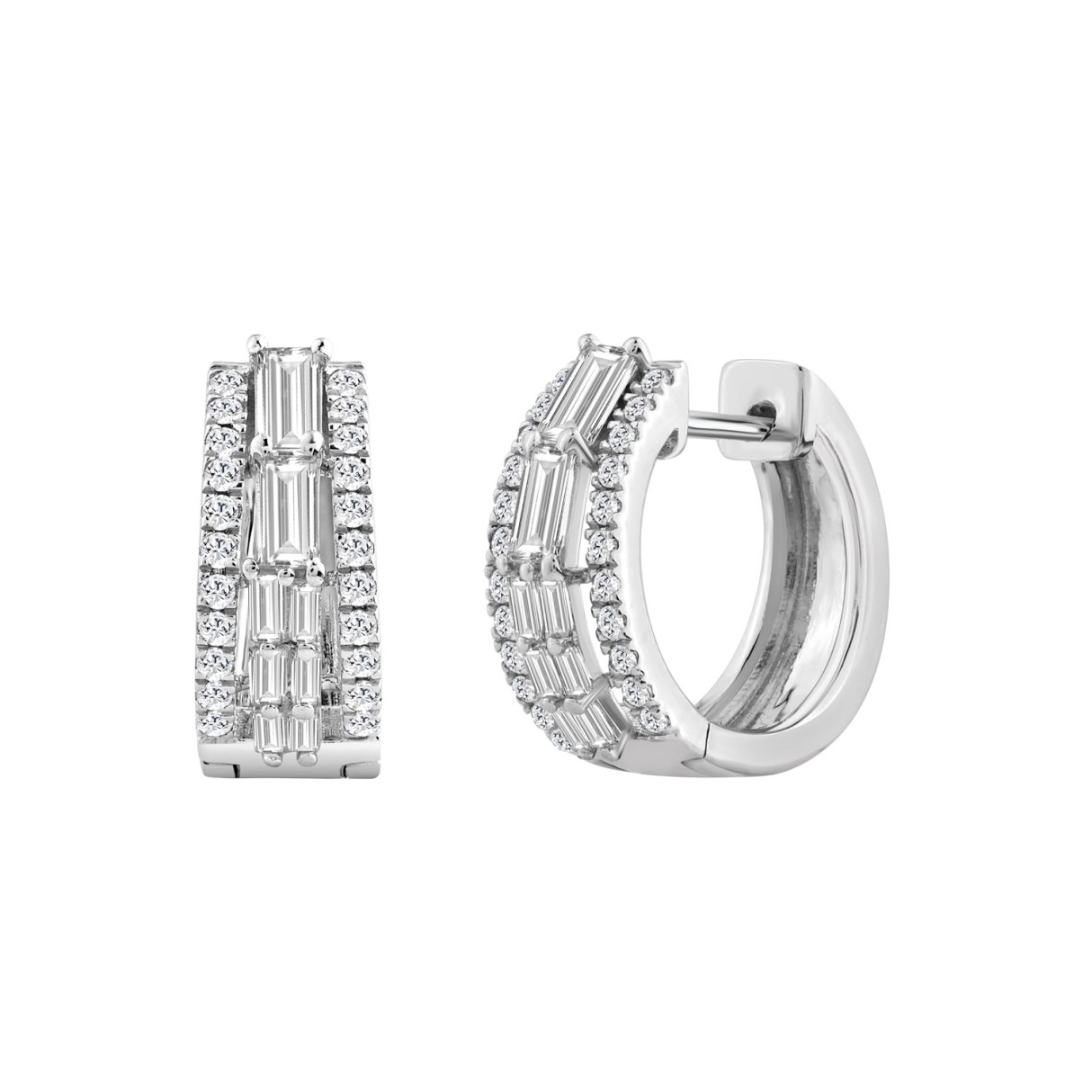 14K WHITE GOLD 1.00CT ROUND/BAGUETTE DIAMOND LADIES EARRINGS