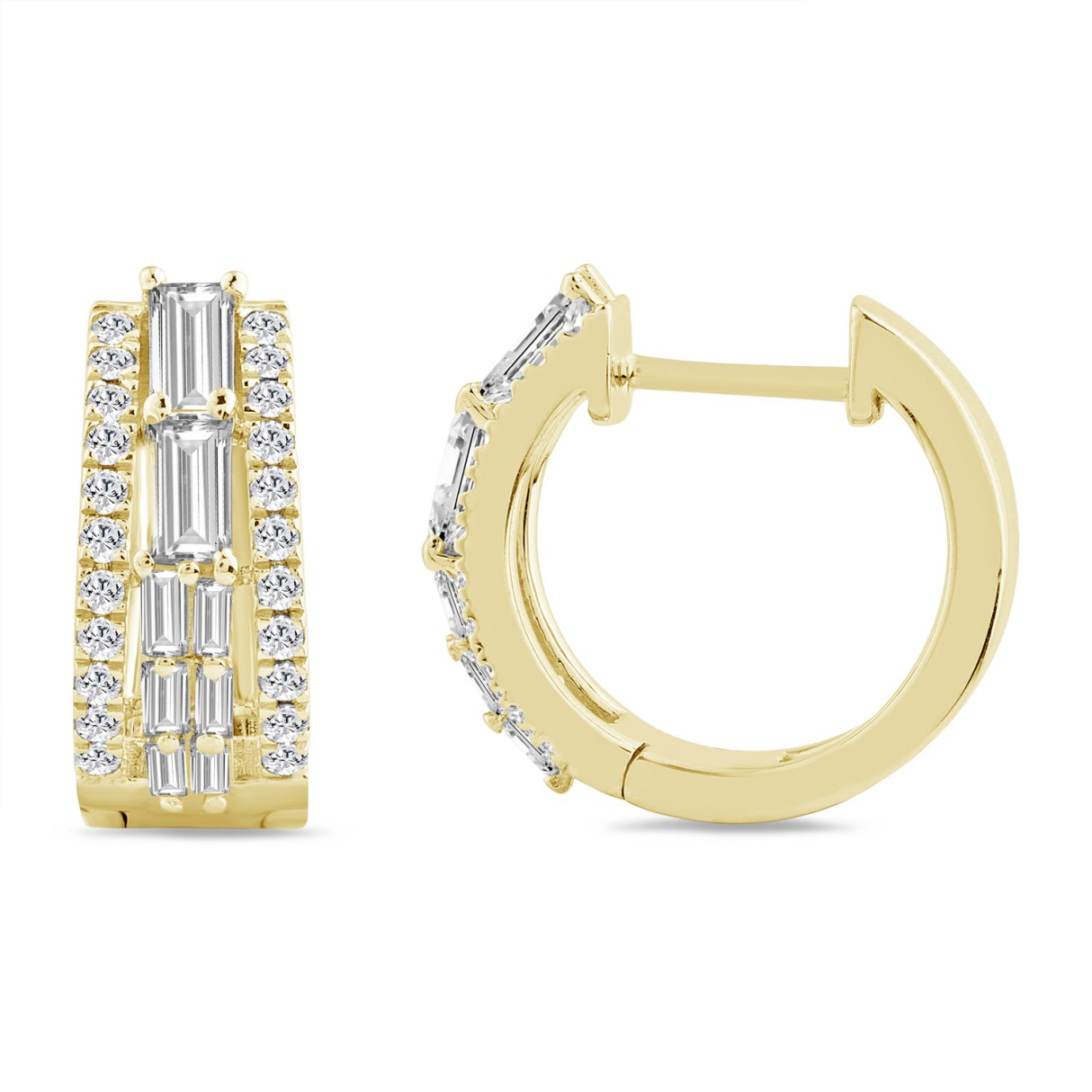 14K YELLOW GOLD 1.00CT ROUND/BAGUETTE DIAMOND LADIES EARRINGS
