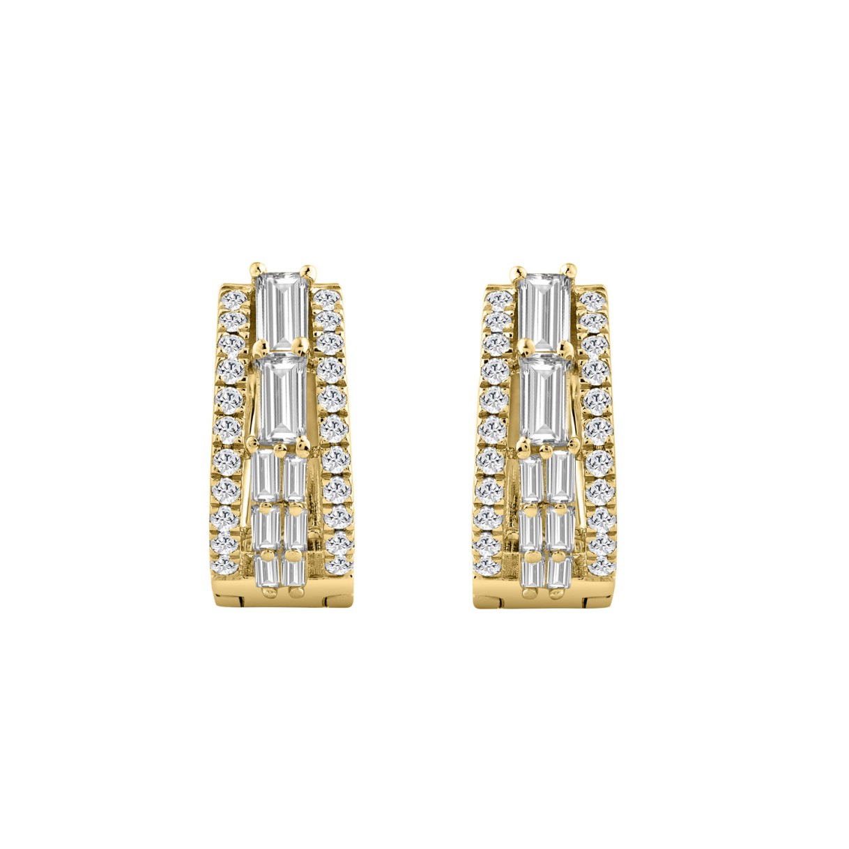 14K YELLOW GOLD 1.00CT ROUND/BAGUETTE DIAMOND LADIES EARRINGS