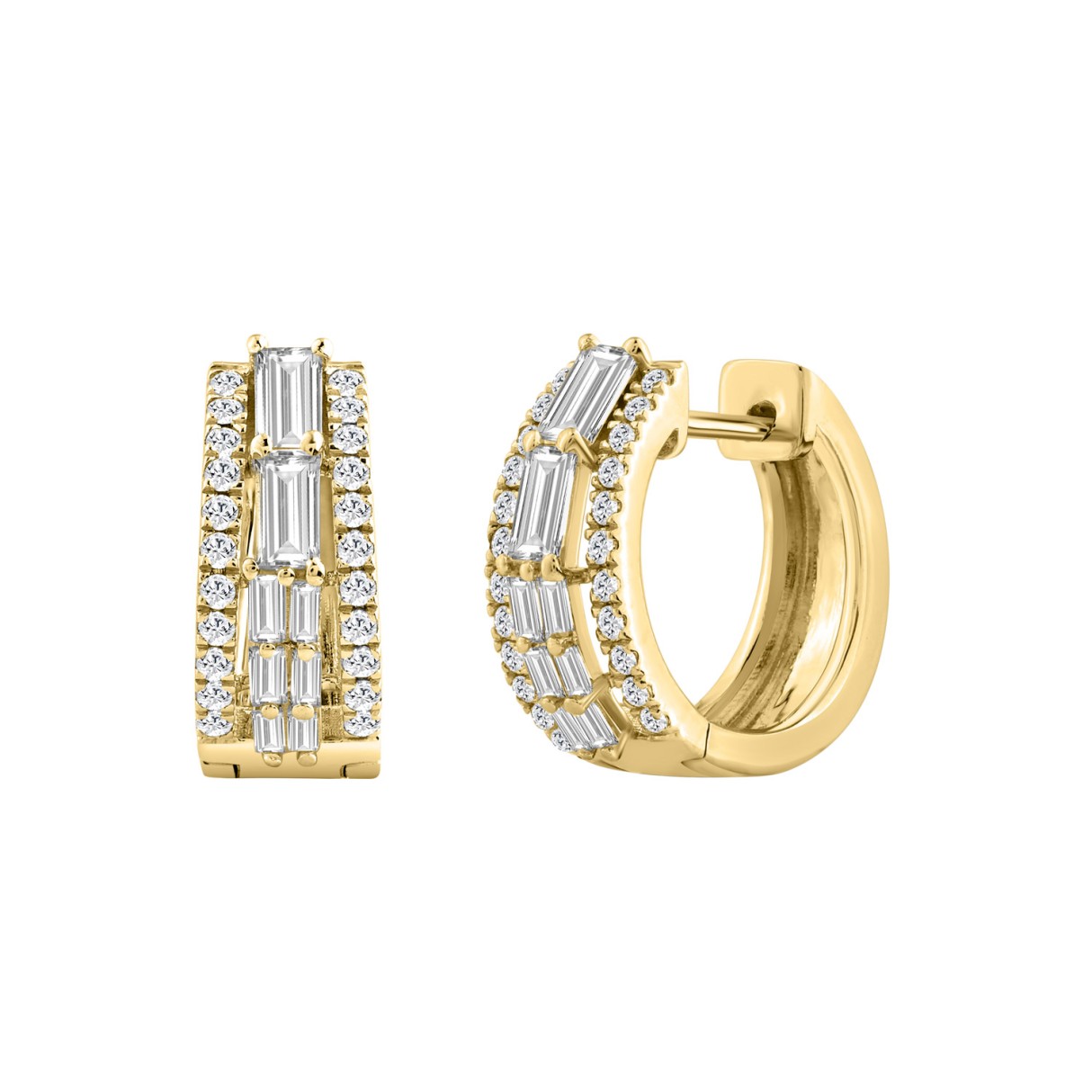 14K YELLOW GOLD 1.00CT ROUND/BAGUETTE DIAMOND LADIES EARRINGS