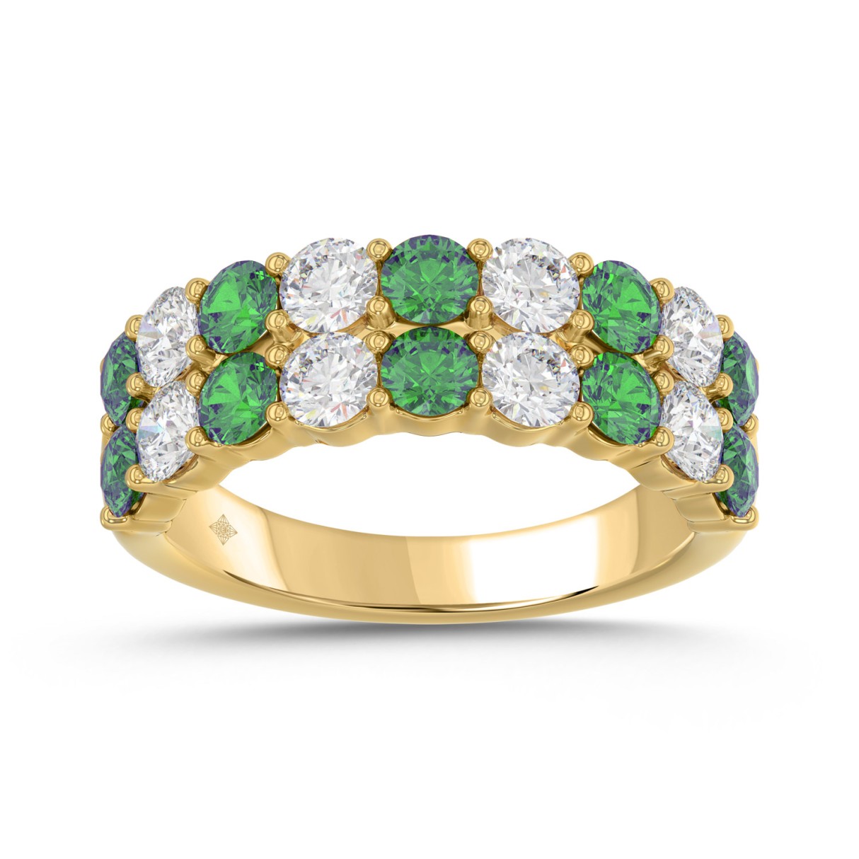 14K YELLOW GOLD 2 3/8CT ROUND/GREEN EMERALD ROUND ...