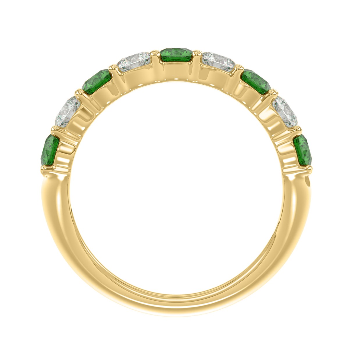 14K YELLOW GOLD 2 3/8CT ROUND/GREEN EMERALD ROUND DIAMOND LADIES BAND