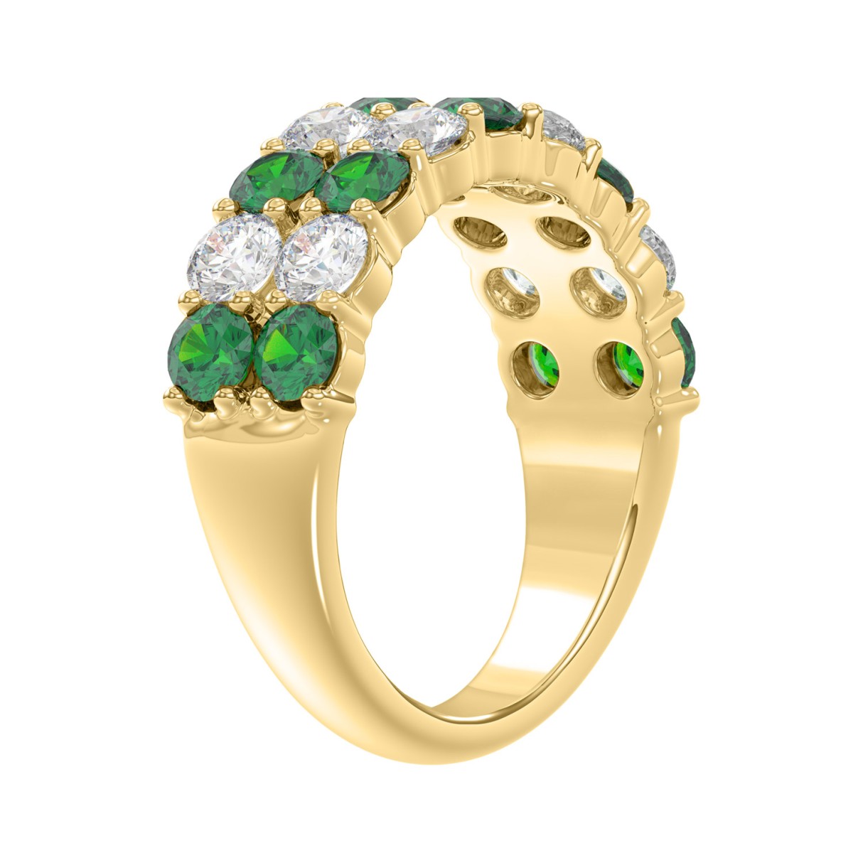 14K YELLOW GOLD 2 3/8CT ROUND/GREEN EMERALD ROUND DIAMOND LADIES BAND