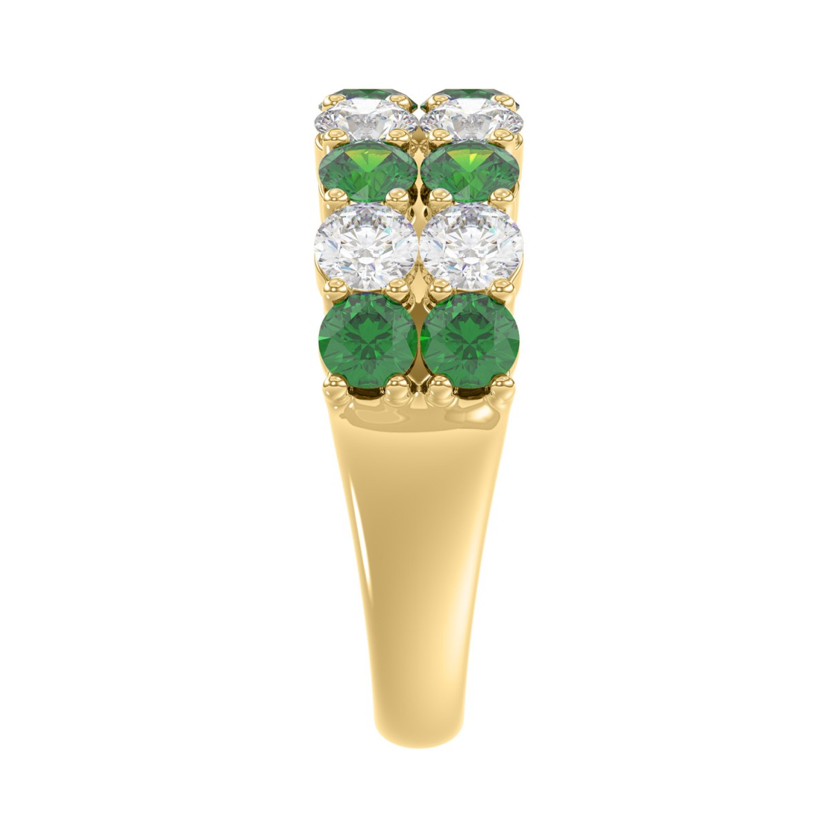 14K YELLOW GOLD 2 3/8CT ROUND/GREEN EMERALD ROUND DIAMOND LADIES BAND