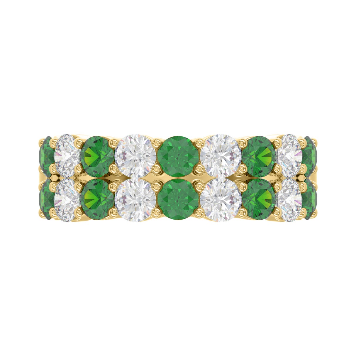 14K YELLOW GOLD 2 3/8CT ROUND/GREEN EMERALD ROUND DIAMOND LADIES BAND
