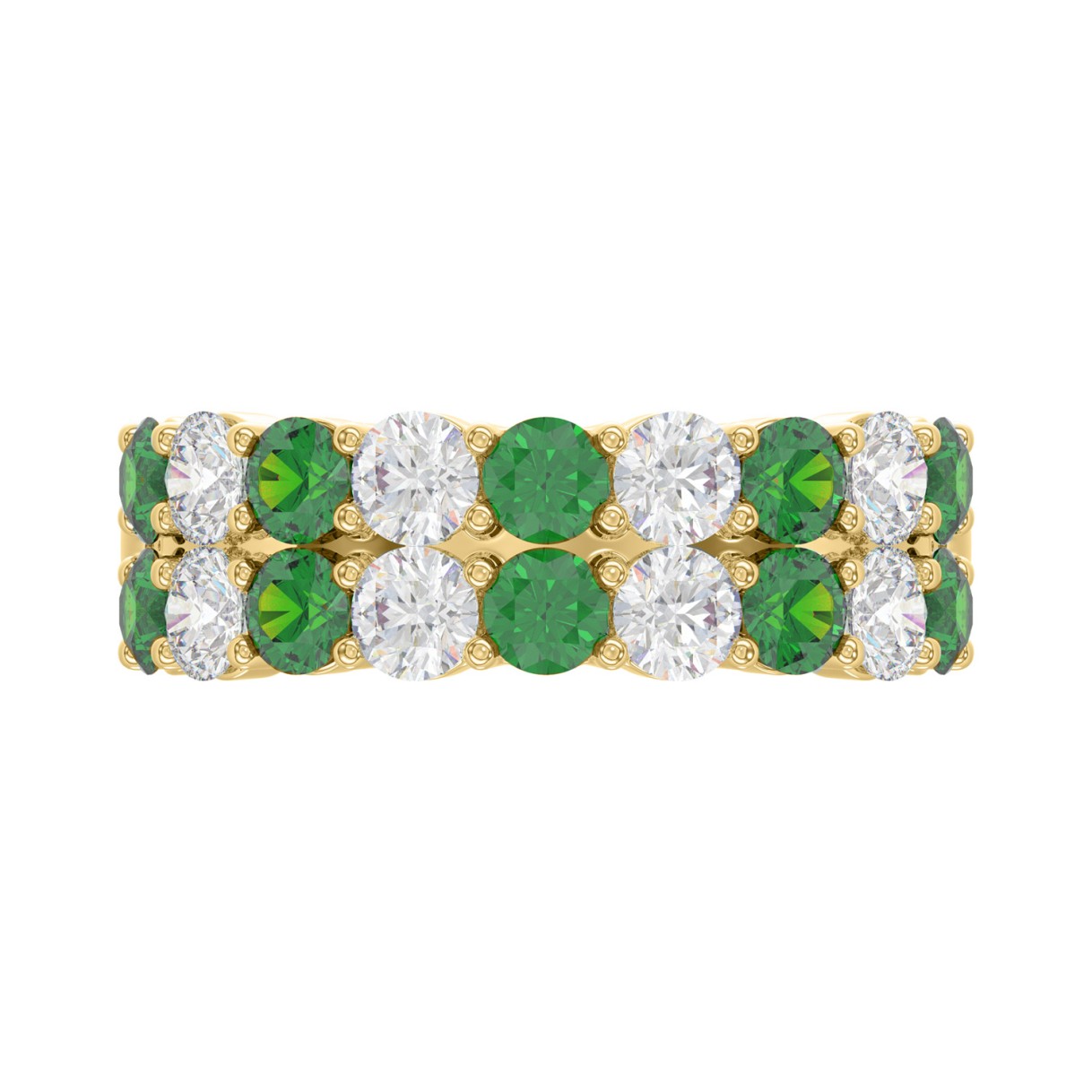 14K YELLOW GOLD 2 3/8CT ROUND/GREEN EMERALD ROUND DIAMOND LADIES BAND