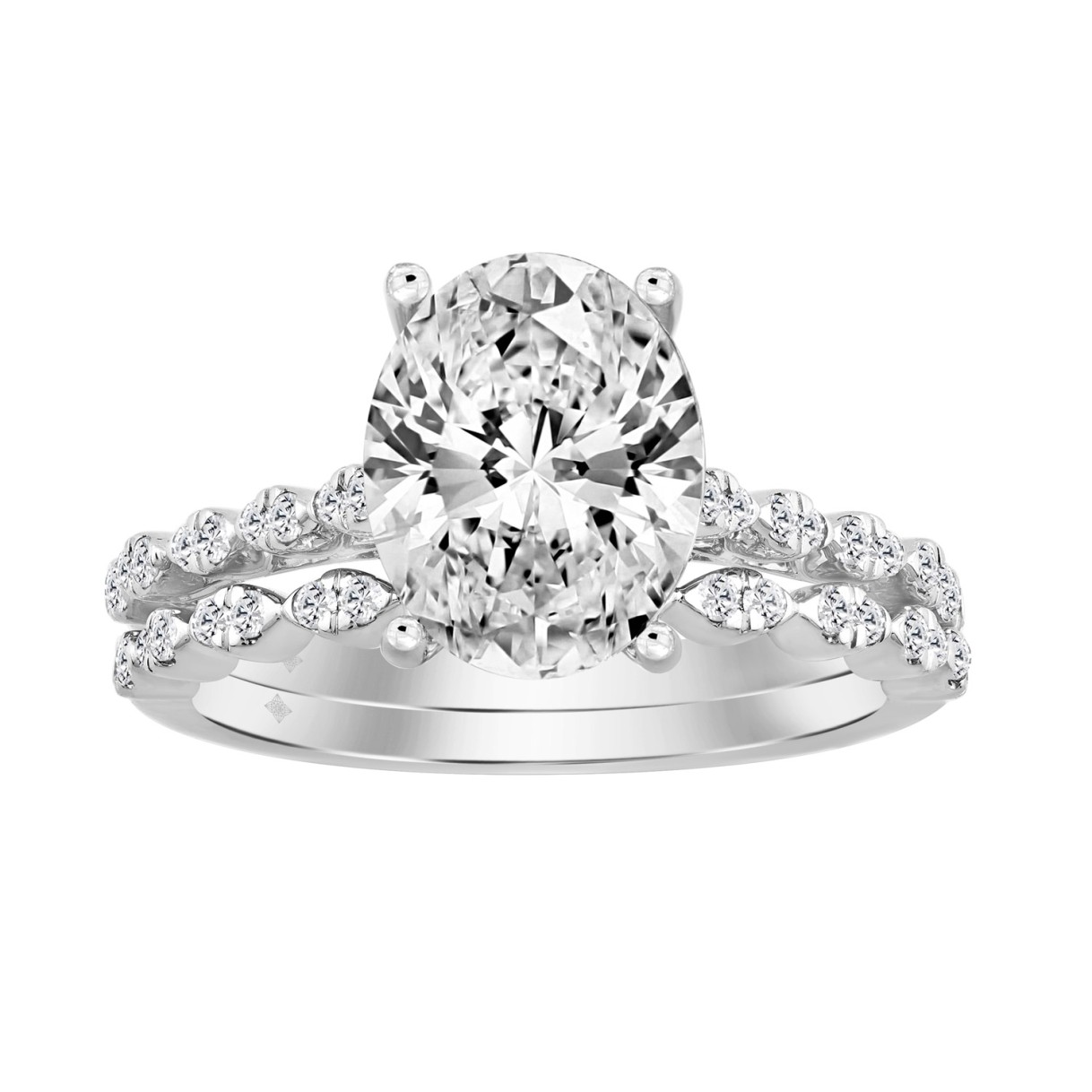14K WHITE GOLD 3 1/3CT ROUND/OVAL DIAMOND LADIES B...