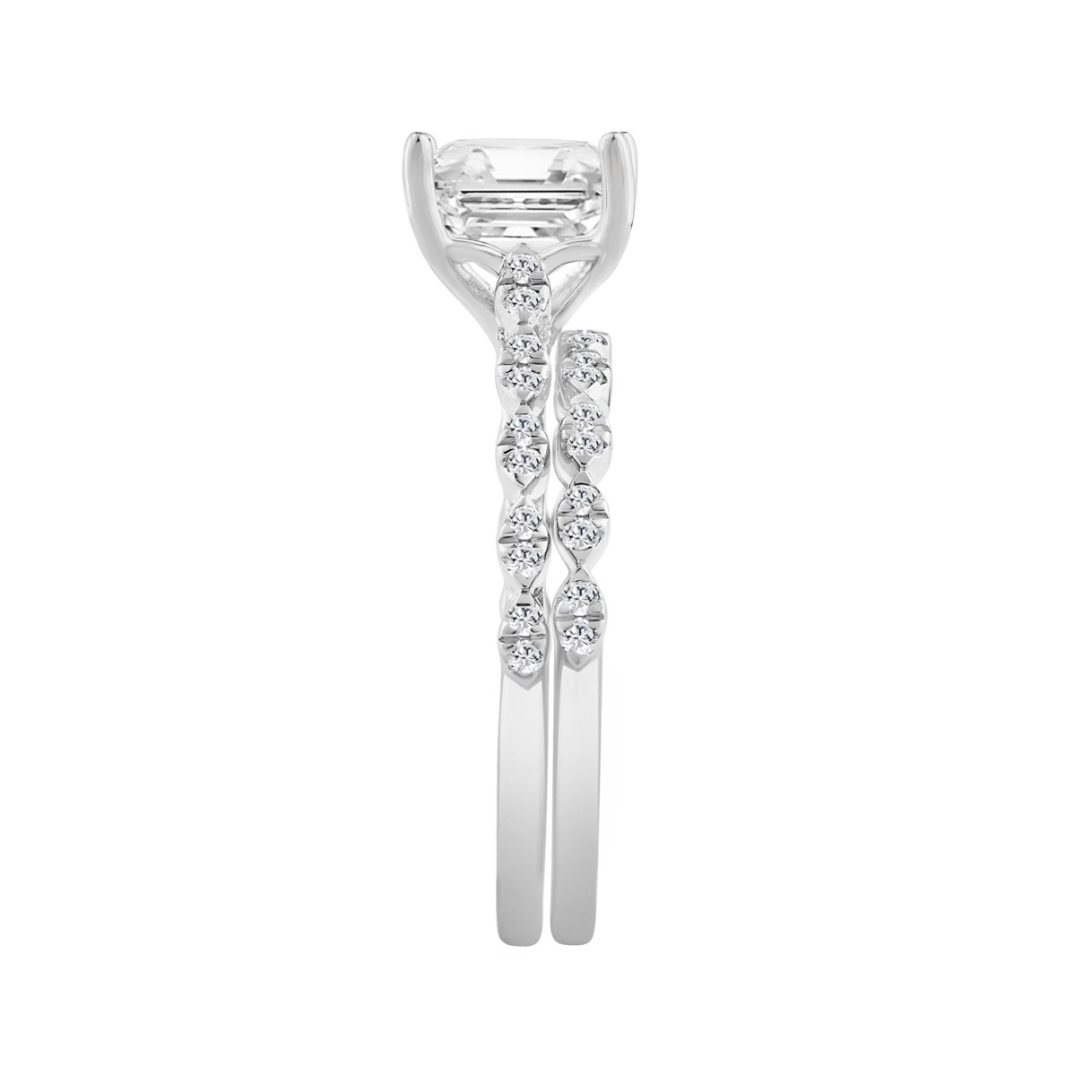 14K WHITE GOLD 3 1/3CT ROUND/CUSHION DIAMOND LADIES BRIDAL SET (CENTER STONE CUSHION DIAMOND 3.00CT)