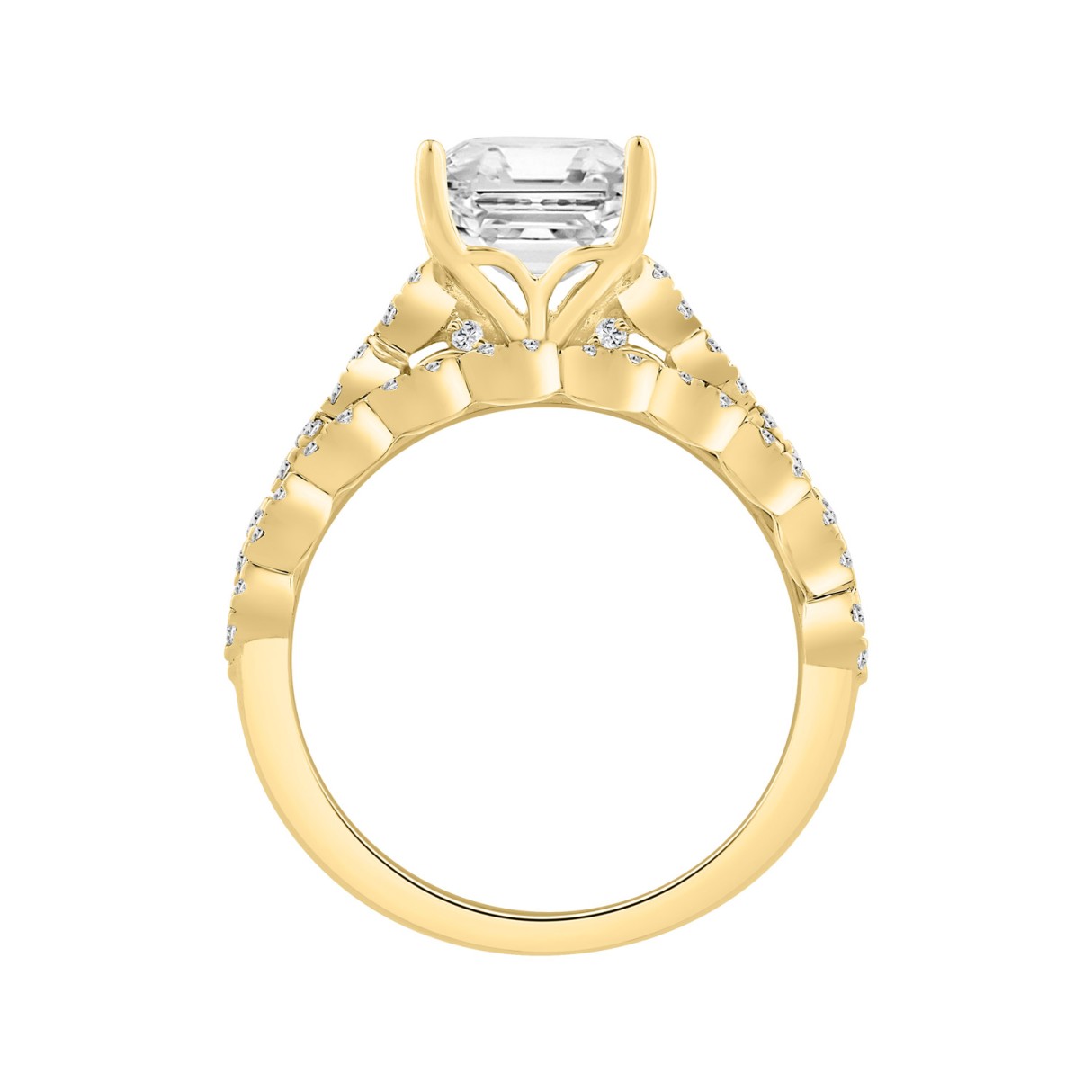 14K YELLOW GOLD 3 1/3CT ROUND/CUSHION DIAMOND LADIES BRIDAL SET (CENTER STONE CUSHION DIAMOND 3CT)