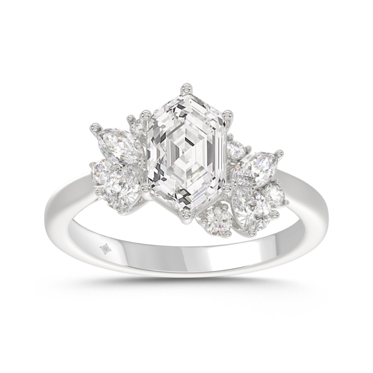 14K WHITE GOLD 2.00CT ROUND/PEAR/MARQUISE/LONG HEX...