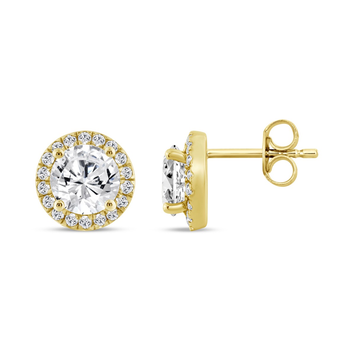 14K YELLOW GOLD 2 1/4CT ROUND DIAMOND LADIES EARRI...