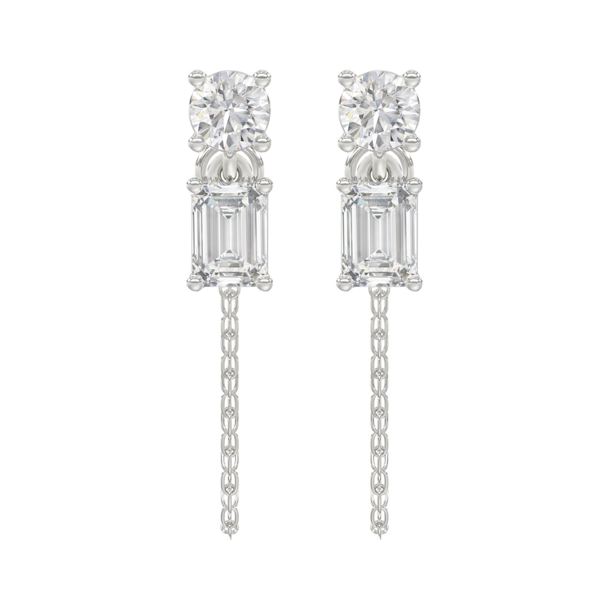 10K White Gold 3/4CT Emerald/Round cut Diamond Ele...