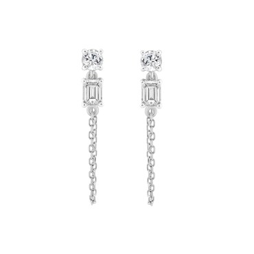 10K White Gold 3/4CT Emerald/Round cut Diamond Elegant Ladies Earring (Color F-G -Clarity VS1/VS2)