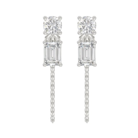 10K White Gold 3/4CT Emerald/Round cut Diamond Elegant Ladies Earring (Color F-G -Clarity VS1/VS2)