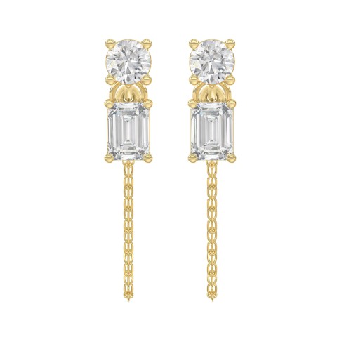 10K Yellow Gold 3/4CT Emerald/Round cut Diamond Elegant Ladies Earring (Color F-G -Clarity VS1/VS2)